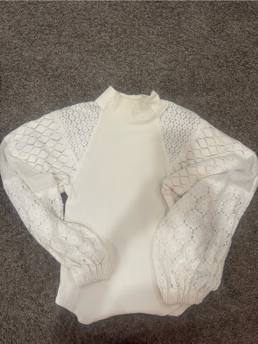 Free People Cream Cowl Neck Sweater with Lace Balloon Sleeves sz M